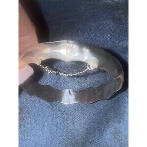 Vintage Sterling Silver Hinged Bamboo Bangle Bracelet Safety Chain Clasp 6.5"